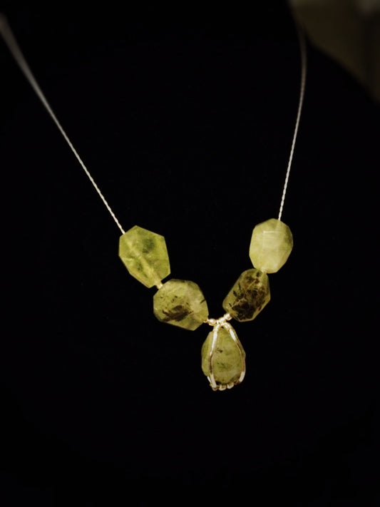 One of a kind sterling silver with beautiful bright green prehnite necklace